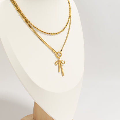18K Gold PVD Stainless Steel Long Bow Charm