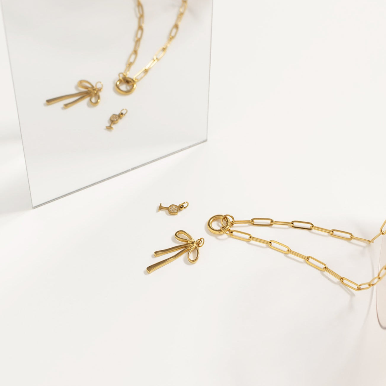 18K Gold PVD Stainless Steel Long Bow Charm