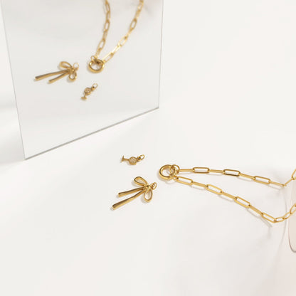 18K Gold PVD Stainless Steel Long Bow Charm