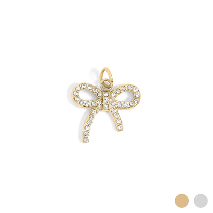 18K Gold PVD Stainless Steel Rhinestone Bow Charm