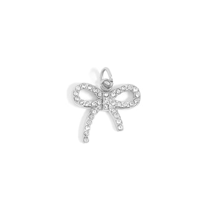 18K Gold PVD Stainless Steel Rhinestone Bow Charm