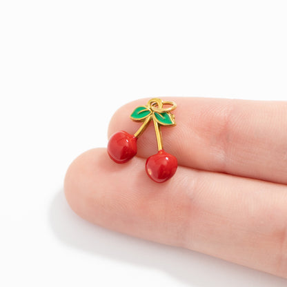 18K Gold PVD Stainless Steel Epoxy Cherry Charm