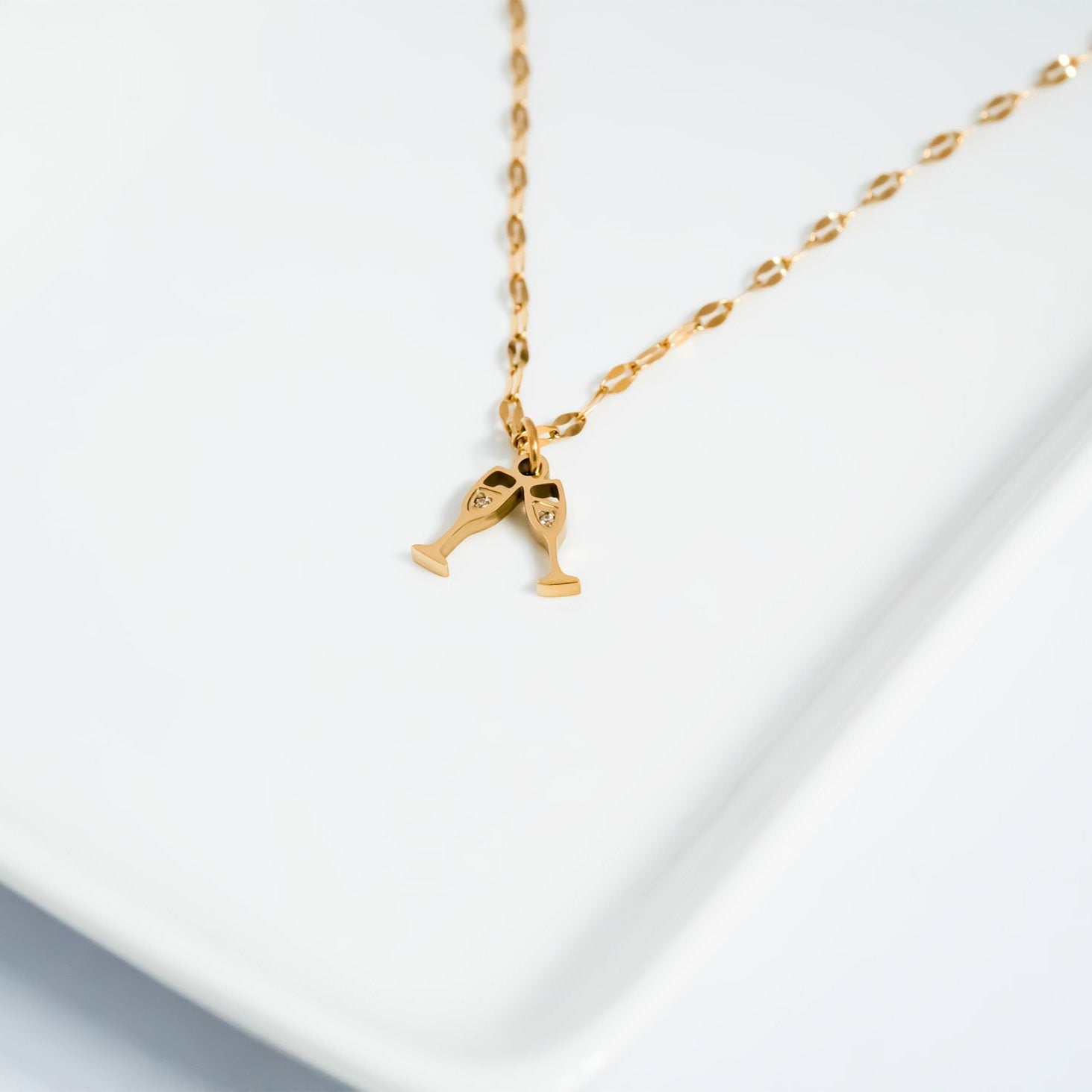 18K Gold PVD Stainless Steel Champagne Cheers Charm