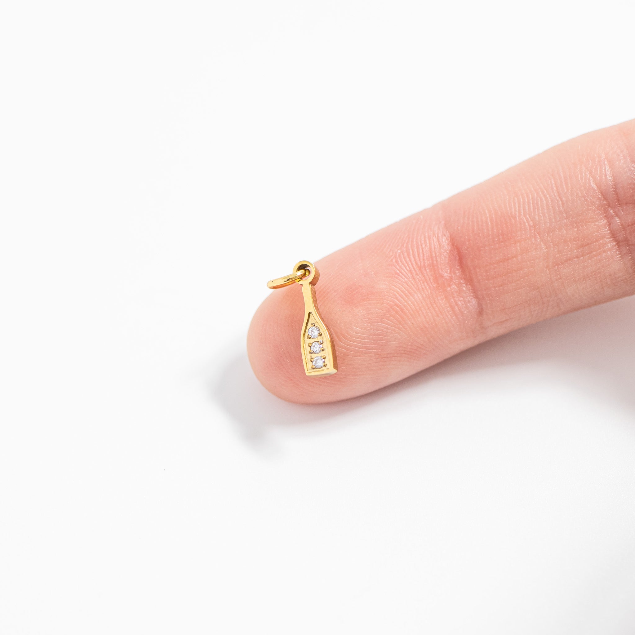18K Gold PVD Stainless Steel Champagne Bottle Charm