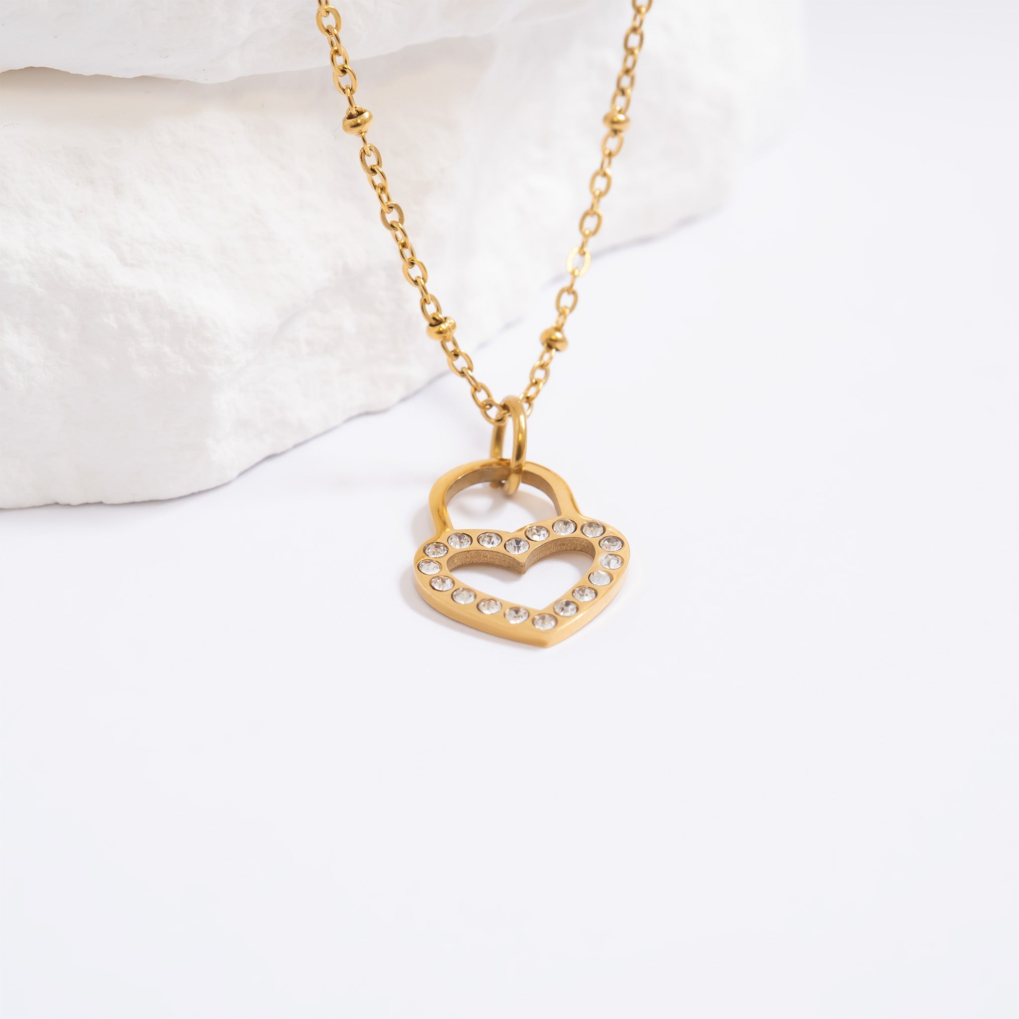 18K Gold PVD Stainless Steel Stone Heart Padlock