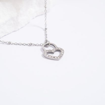 18K Gold PVD Stainless Steel Stone Heart Padlock