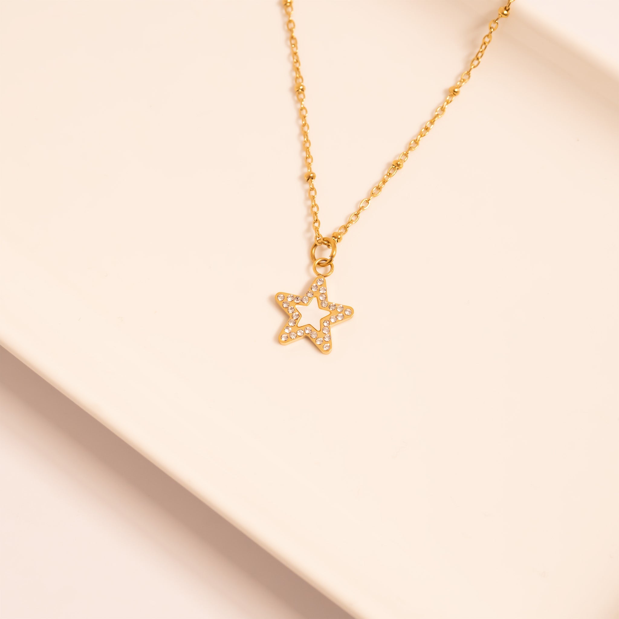 18K Gold PVD Stainless Steel Pearl Star Charm