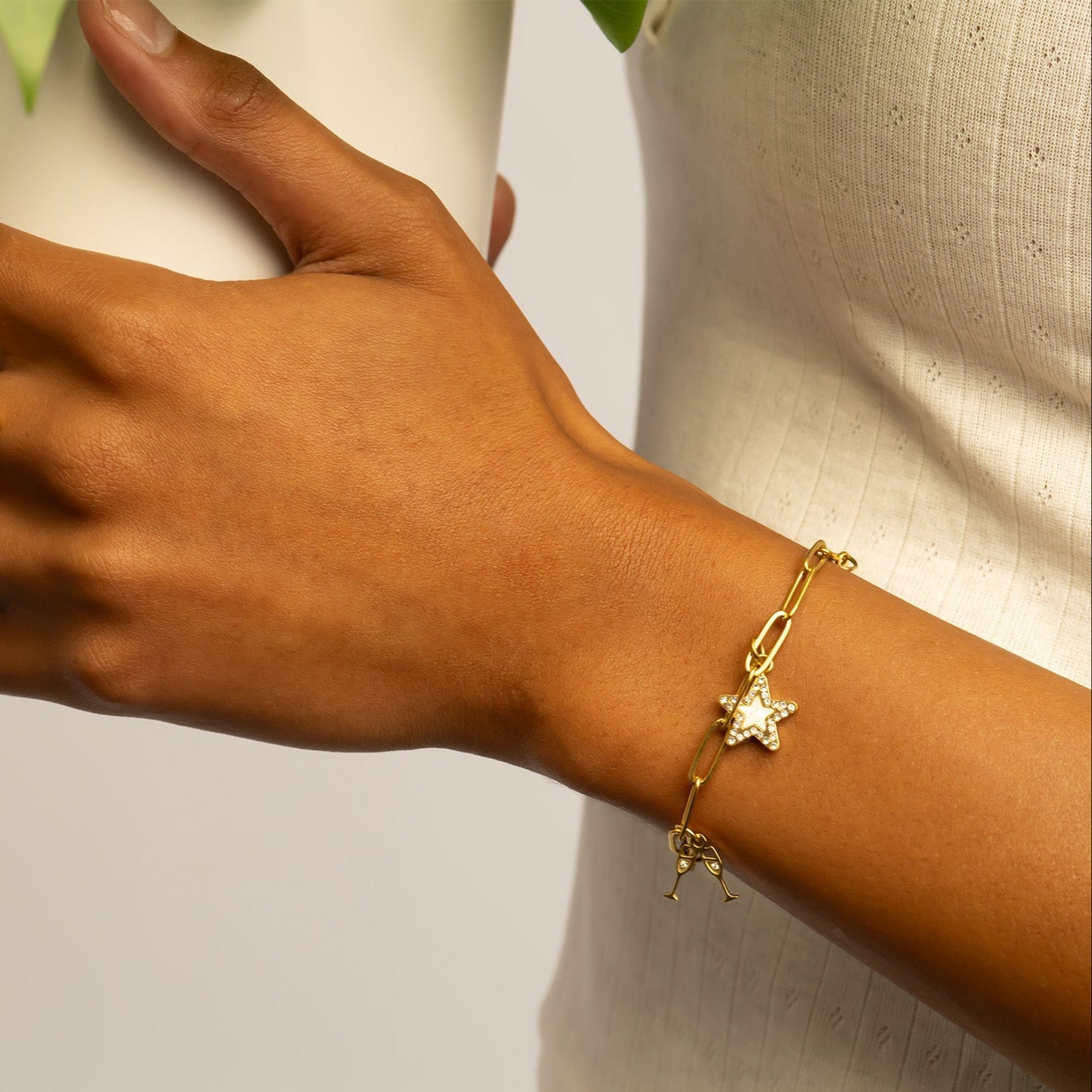 18K Gold PVD Stainless Steel Pearl Star Charm
