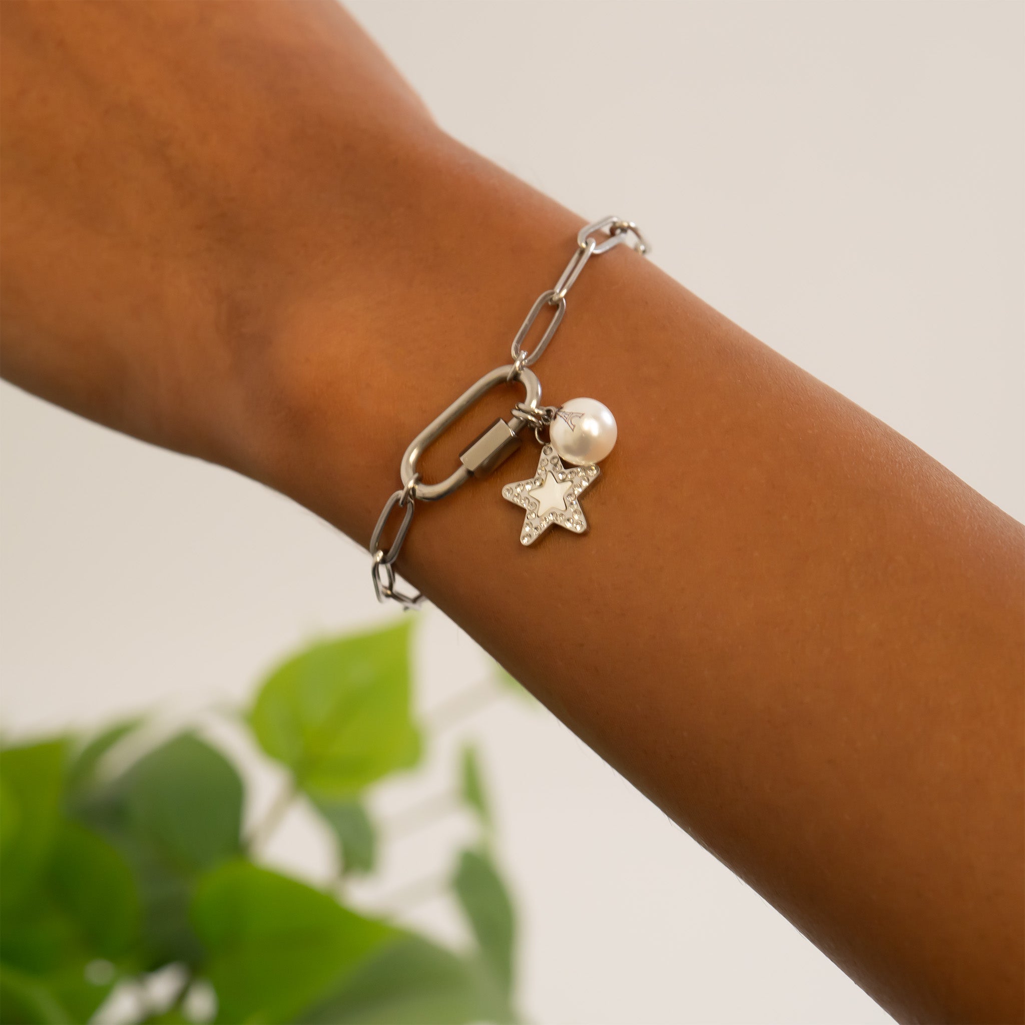 18K Gold PVD Stainless Steel Pearl Star Charm