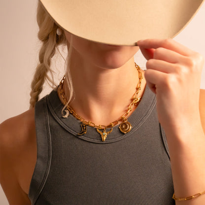 18K Gold PVD Stainless Steel Stone Moon And Star Pendant