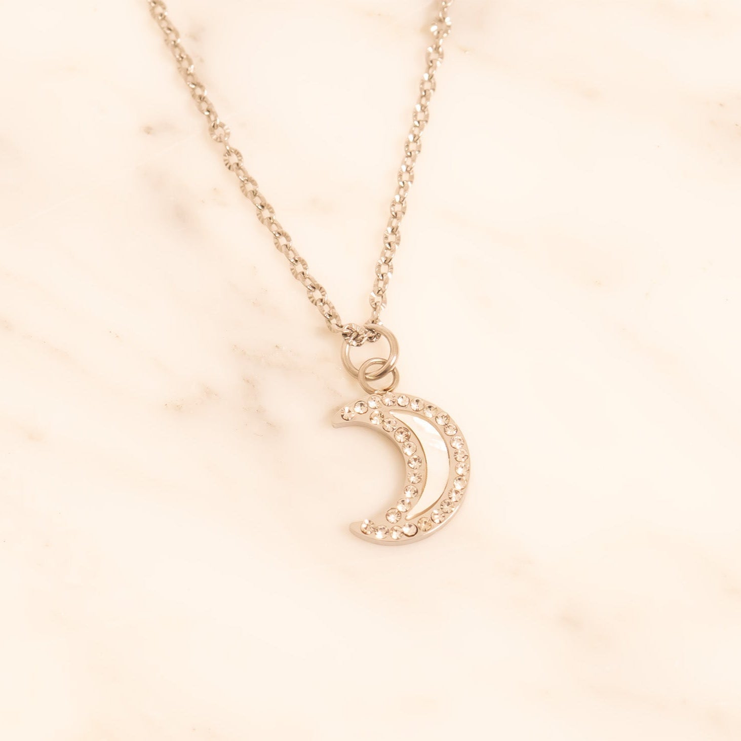 18K Gold PVD Stainless Steel Pearl Moon Charm