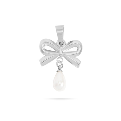 18K Gold PVD Stainless Steel Freshwater Pearl Bow Charm