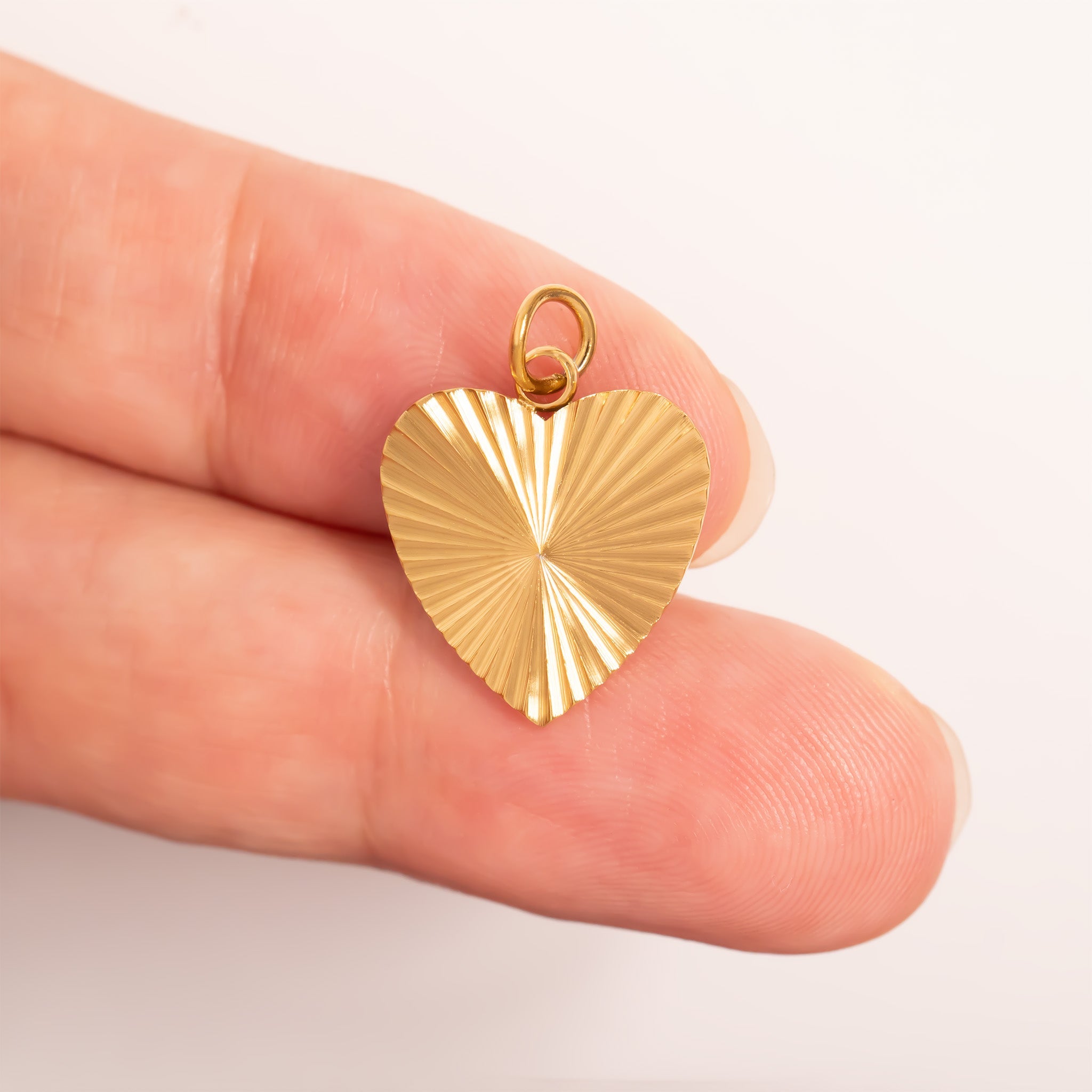 18K Gold PVD Stainless Steel Sunburst Heart Charm