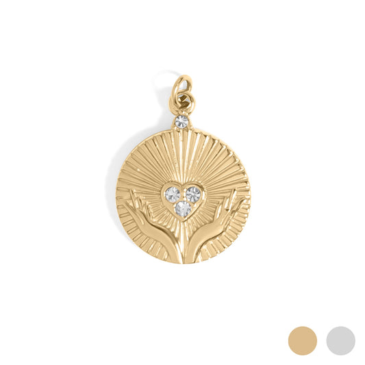 18K Gold PVD Stainless Steel Open Hands Pendant