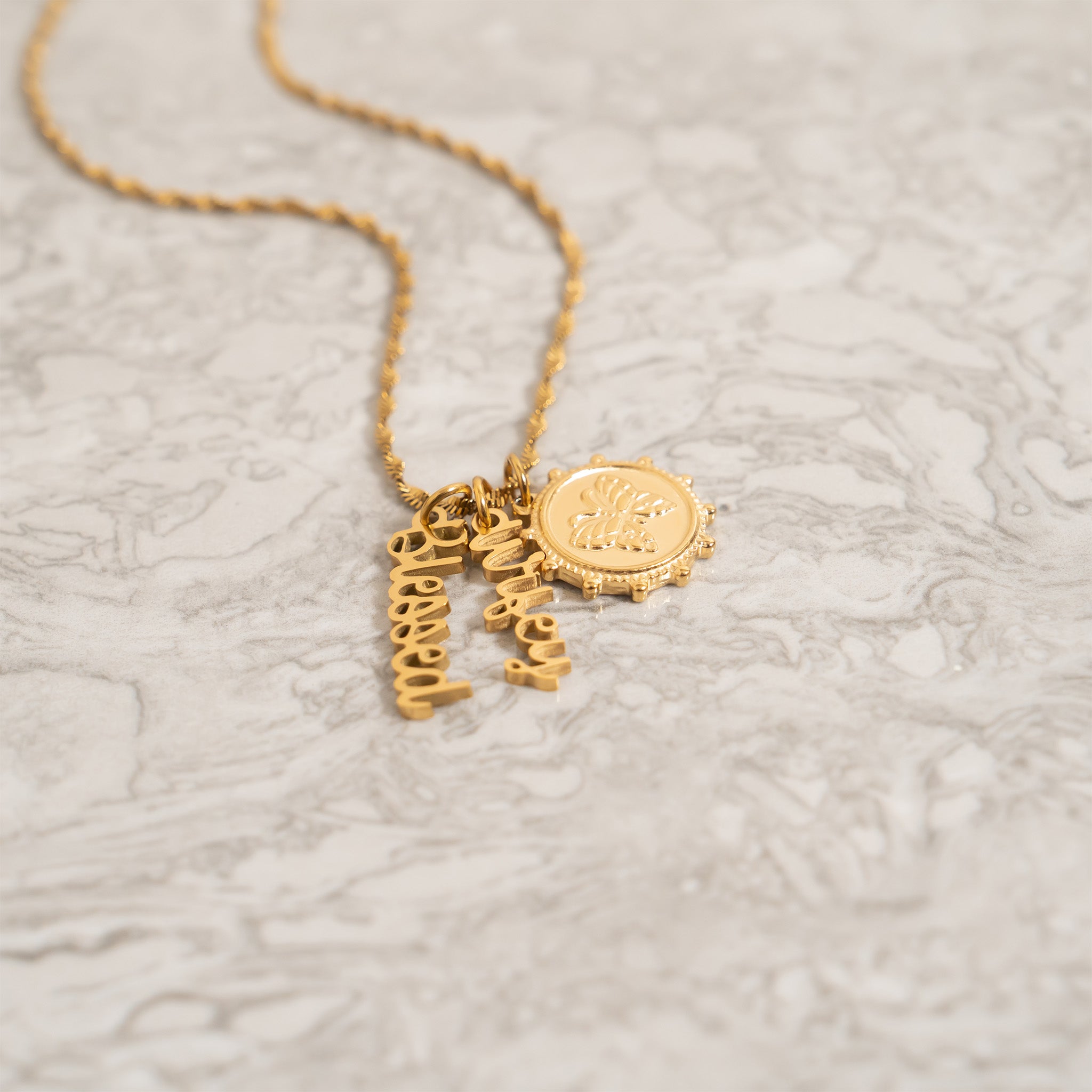 18K Gold PVD Stainless Steel Blessed Charm