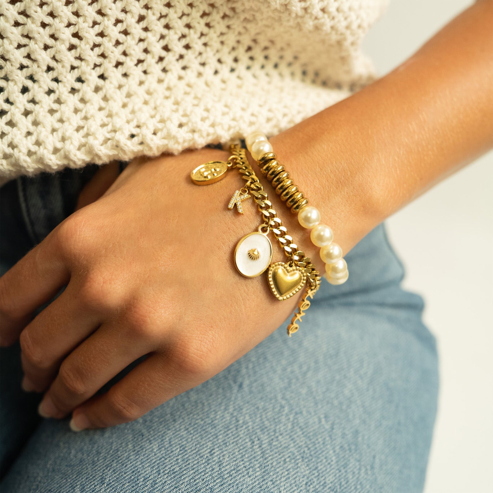 18K Gold PVD Stainless Steel White Enamel Charm with Shell