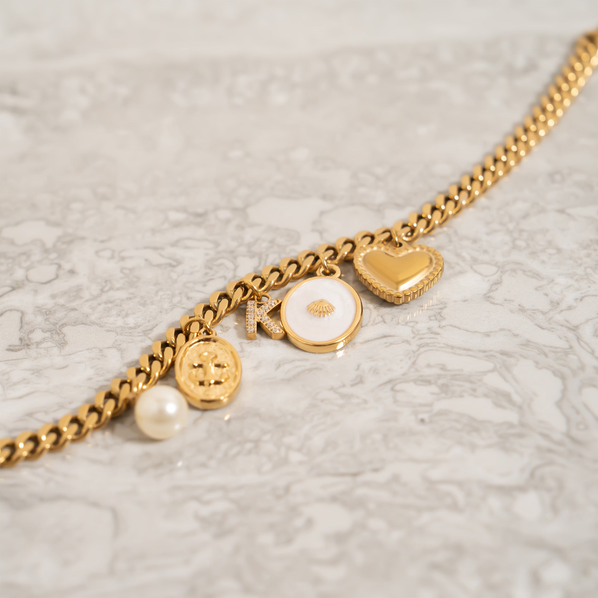 18K Gold PVD Stainless Steel White Enamel Charm with Shell