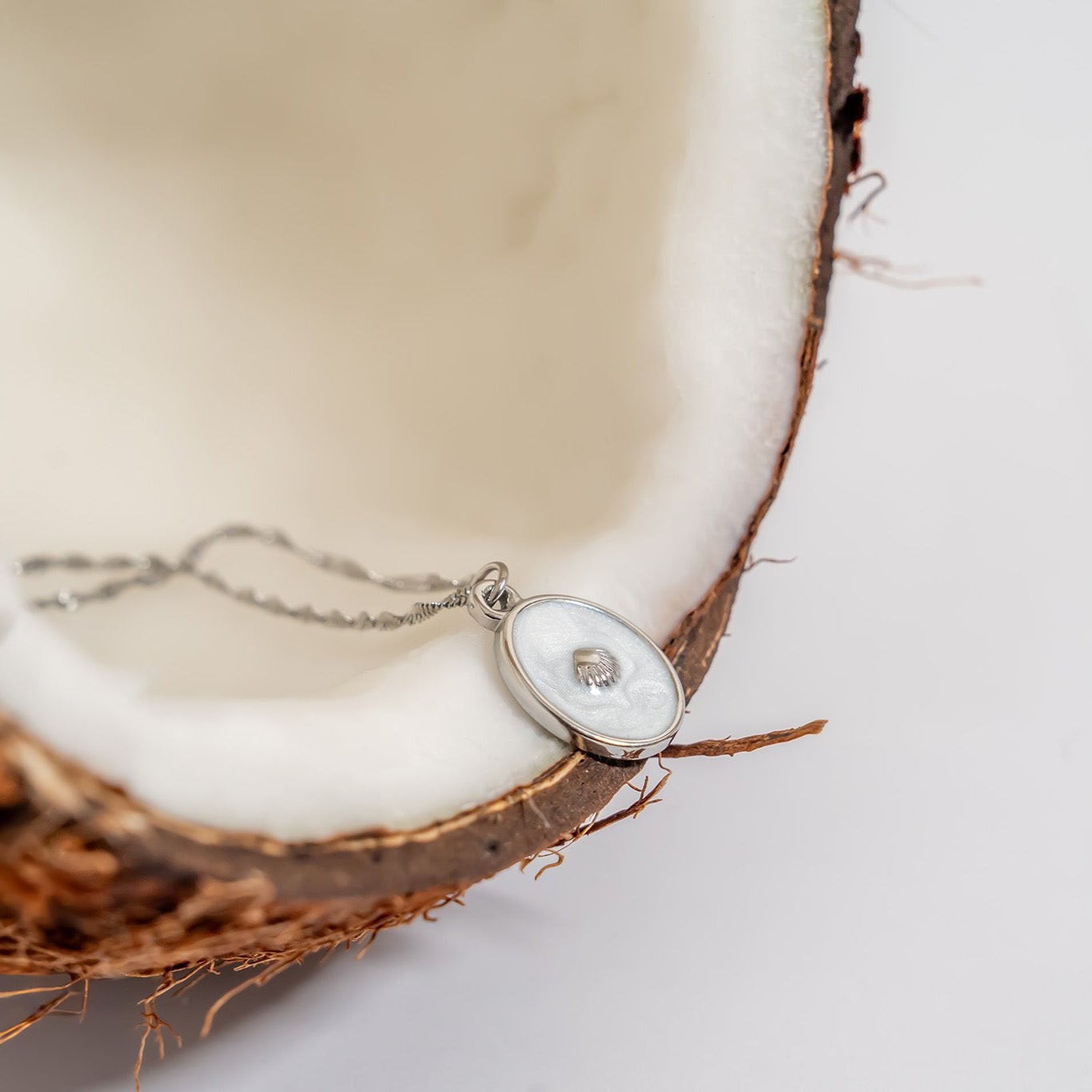 18K Gold PVD Stainless Steel White Enamel Charm with Shell