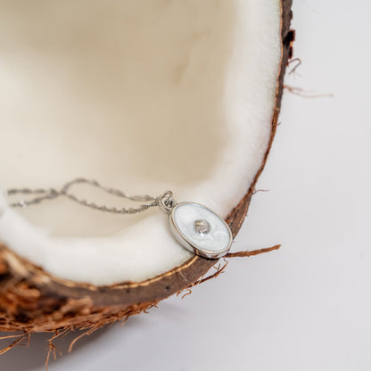18K Gold PVD Stainless Steel White Enamel Charm with Shell