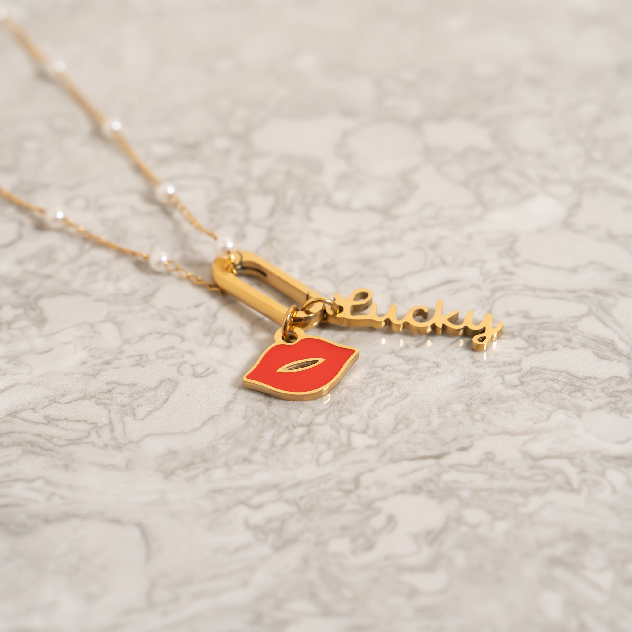 18K Gold PVD Stainless Steel Lips Charm