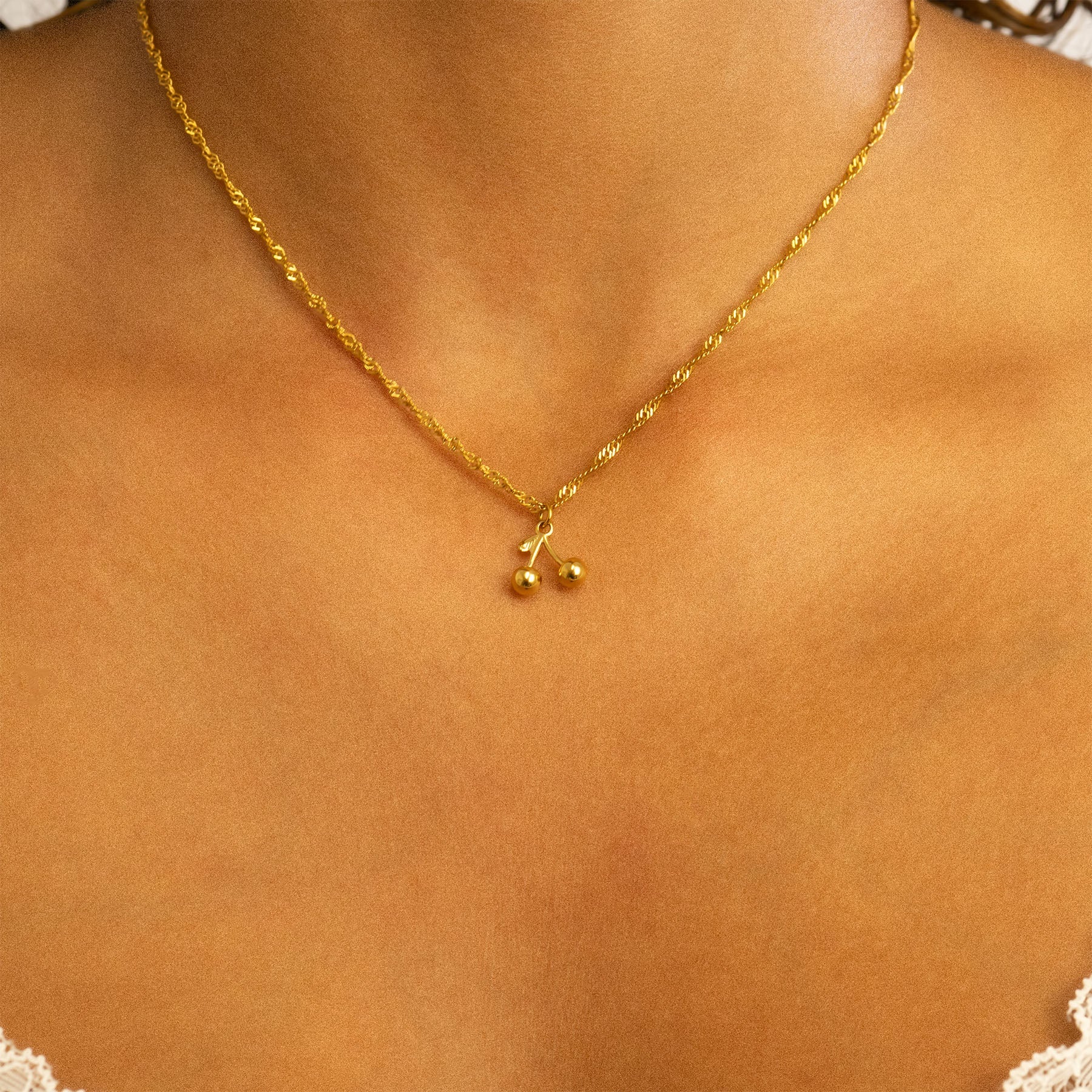 18K Gold PVD Stainless Steel Cherry Charm