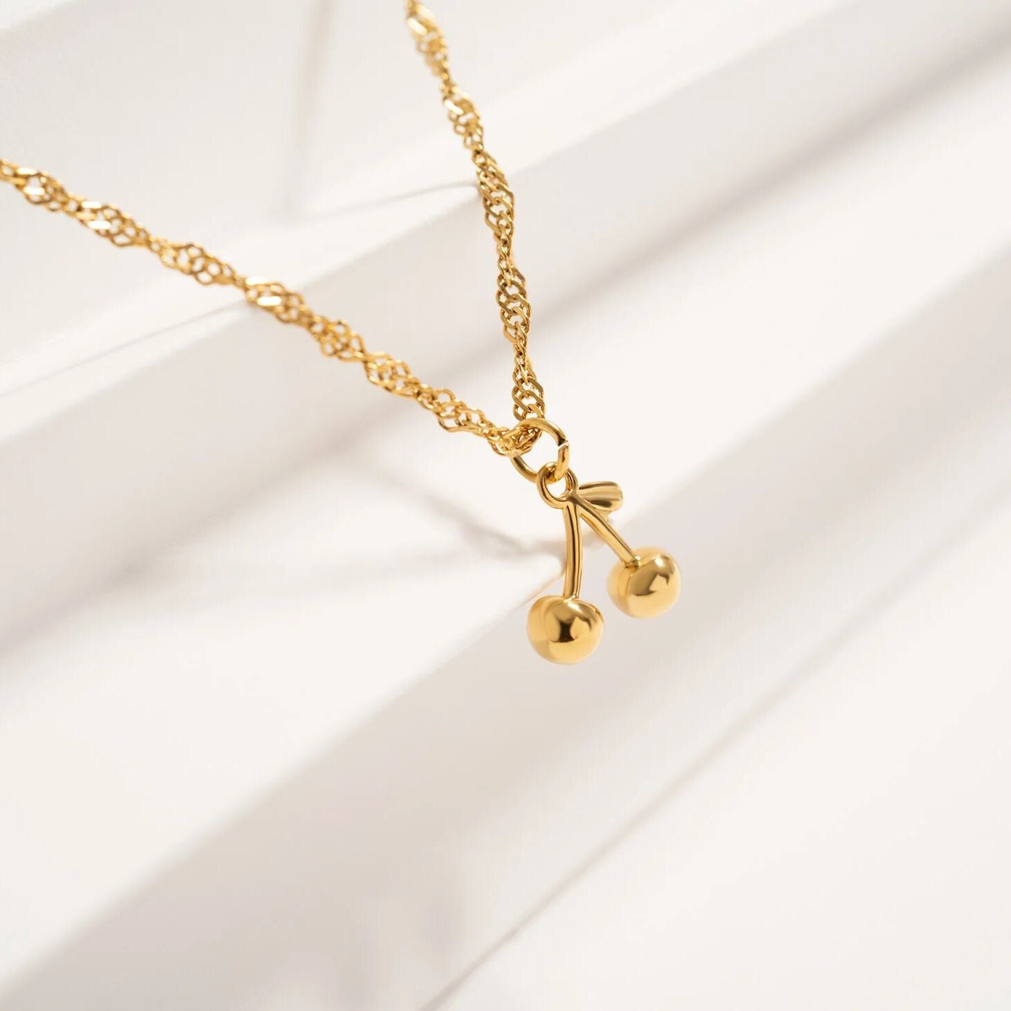 18K Gold PVD Stainless Steel Cherry Charm