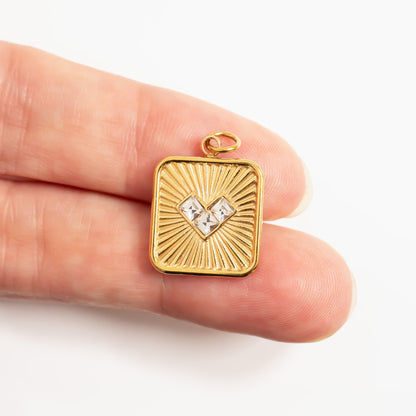 18K Gold PVD Stainless Steel Stone Heart Pendant