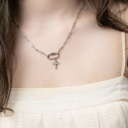 18K Gold PVD Stainless Steel Stone Cross Charm
