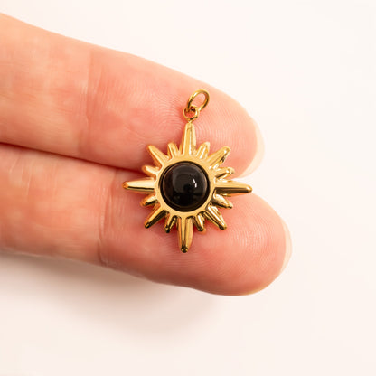 18K Gold PVD Stainless Steel Black Stone Pendant