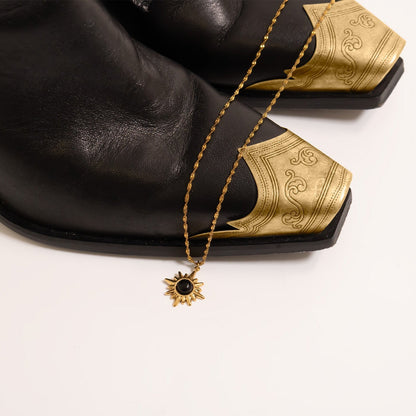 18K Gold PVD Stainless Steel Black Stone Pendant