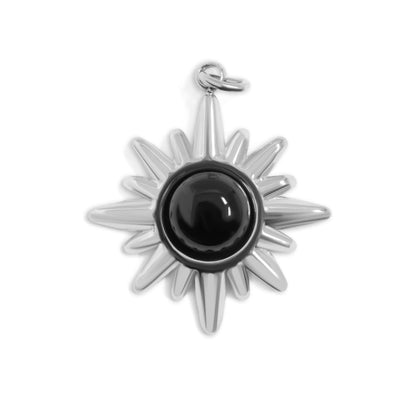 18K Gold PVD Stainless Steel Black Stone Pendant