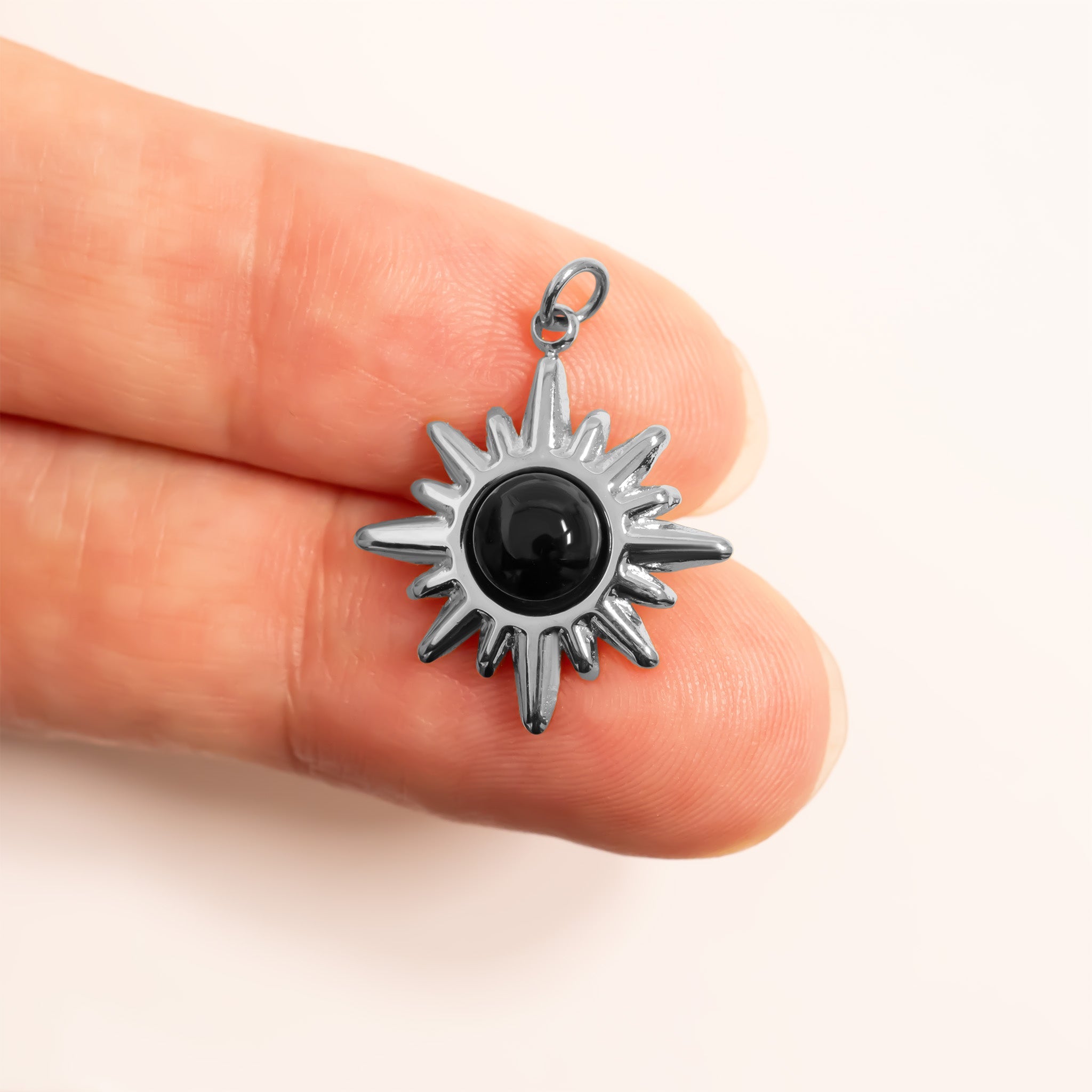 18K Gold PVD Stainless Steel Black Stone Pendant