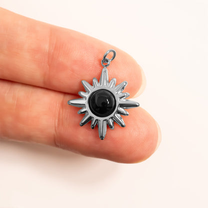 18K Gold PVD Stainless Steel Black Stone Pendant