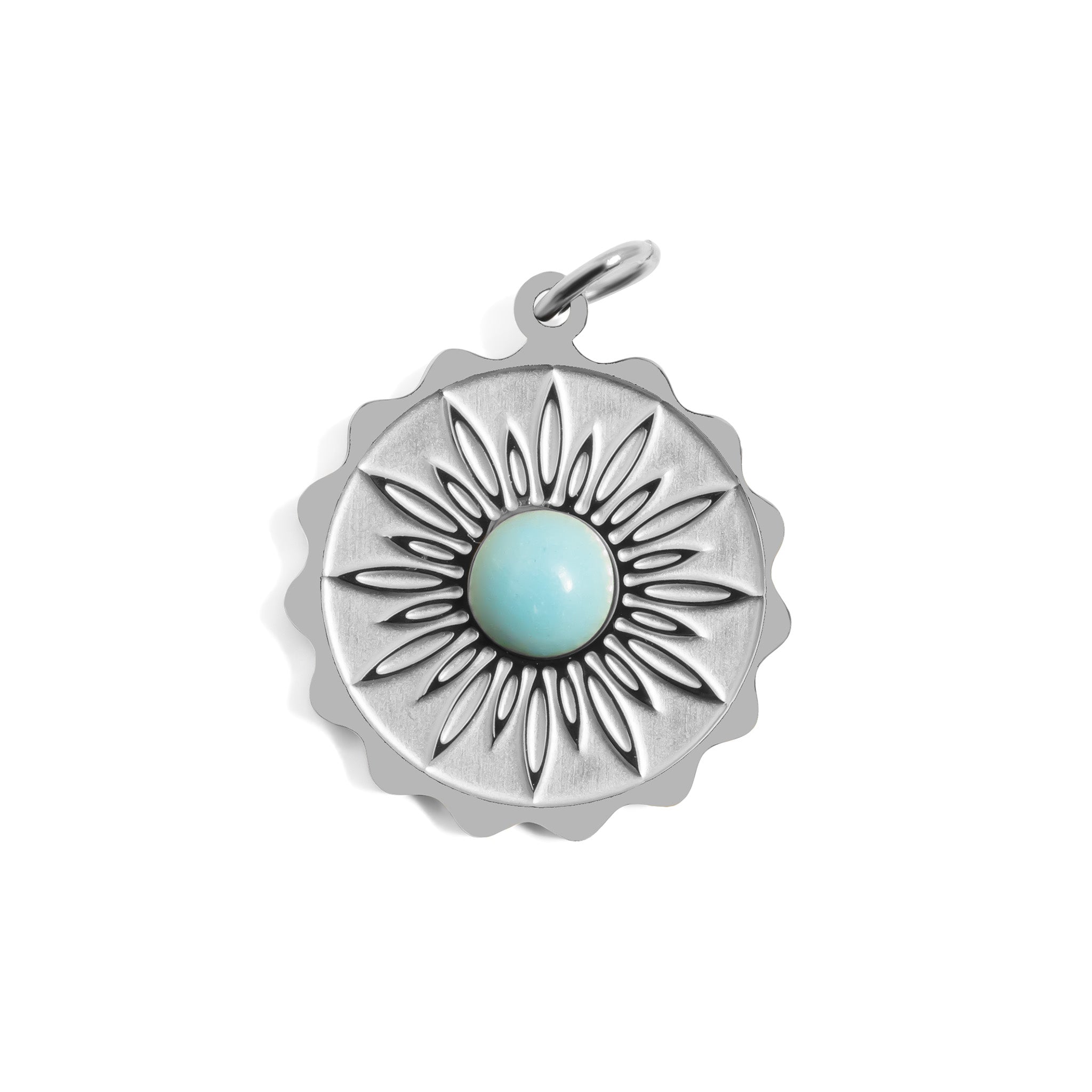 18K Gold PVD Stainless Steel Flower Turquoise Center Pendant