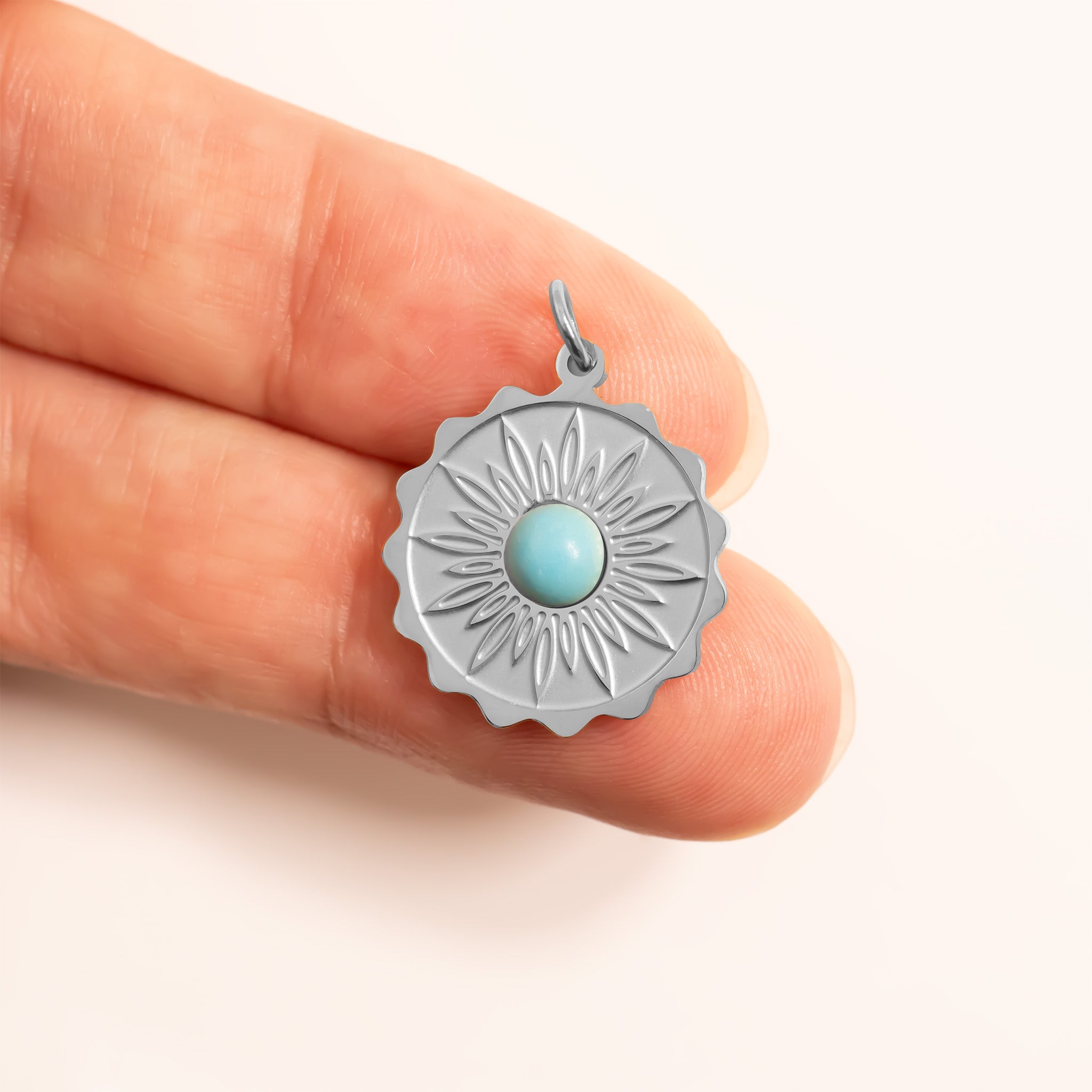 18K Gold PVD Stainless Steel Flower Turquoise Center Pendant