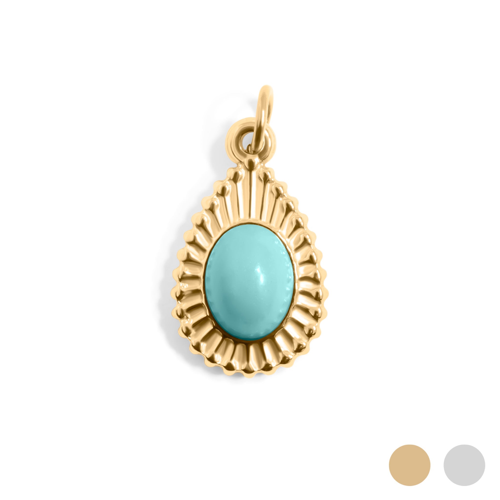 18K Gold PVD Stainless Steel Turquoise Tear Drop Charm