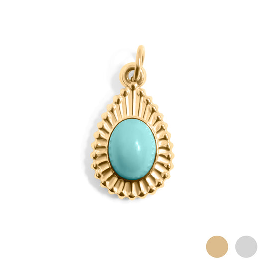 18K Gold PVD Stainless Steel Turquoise Tear Drop Charm