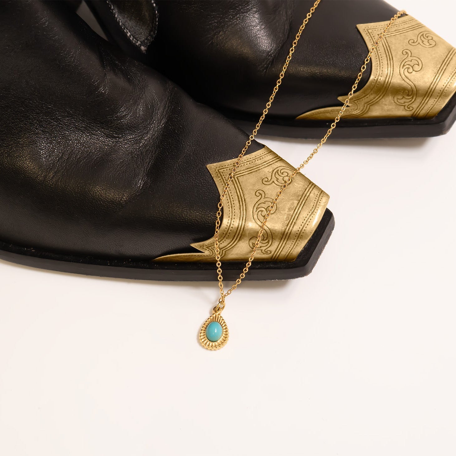 18K Gold PVD Stainless Steel Turquoise Tear Drop Charm
