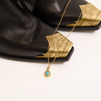 18K Gold PVD Stainless Steel Turquoise Tear Drop Charm