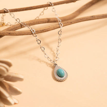 18K Gold PVD Stainless Steel Turquoise Tear Drop Charm