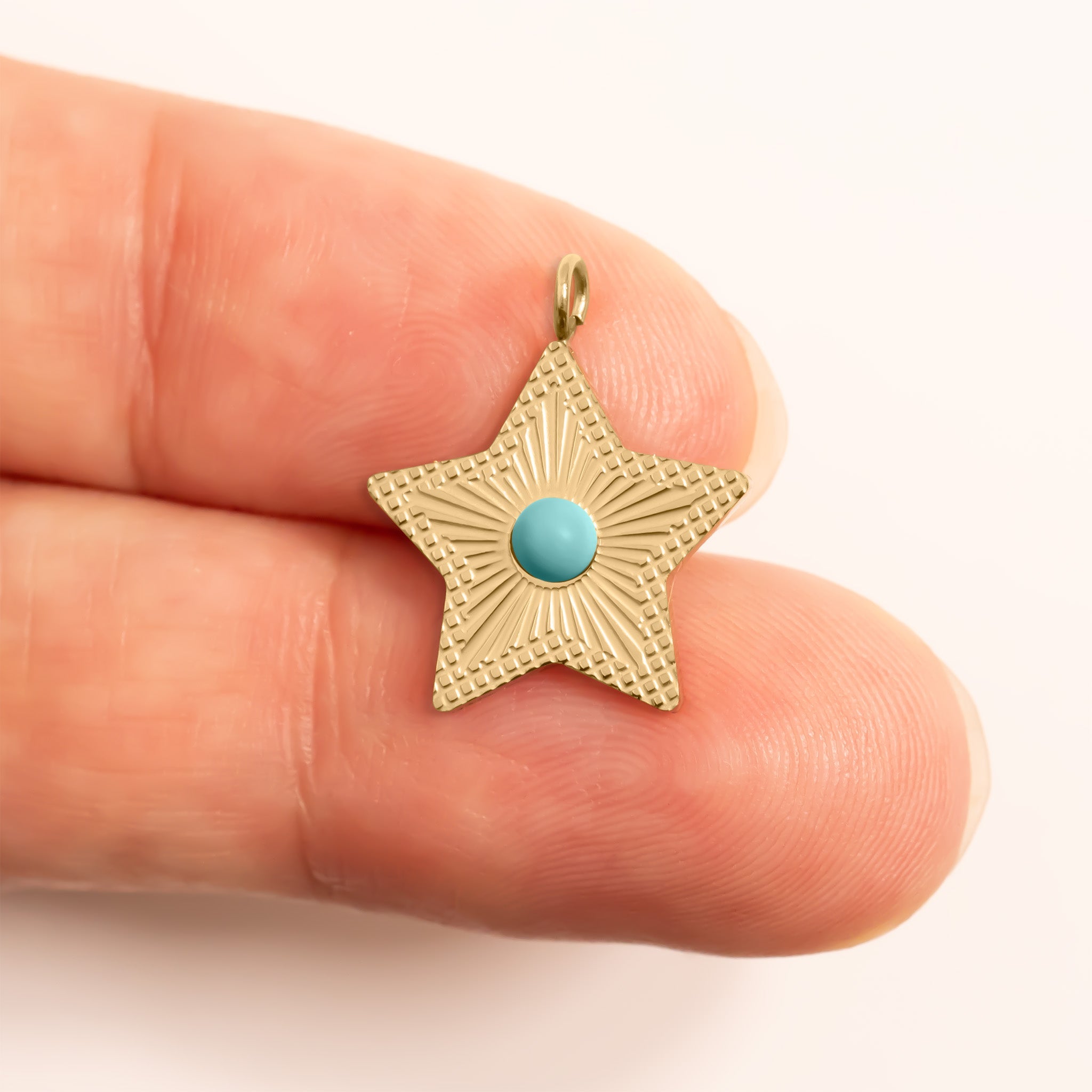 18K Gold PVD Stainless Steel Turquoise Star Charm