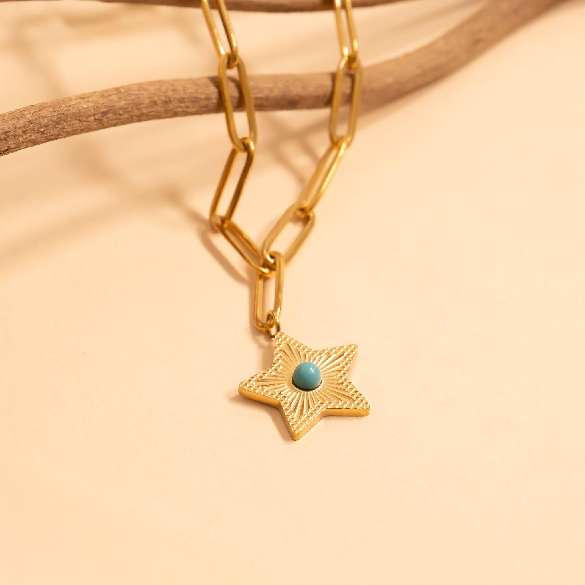 18K Gold PVD Stainless Steel Turquoise Star Charm
