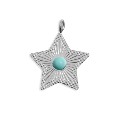 18K Gold PVD Stainless Steel Turquoise Star Charm