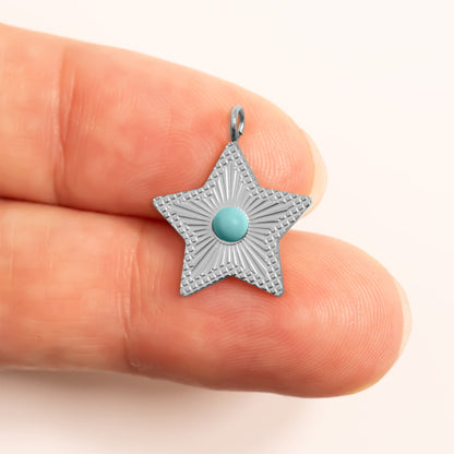 18K Gold PVD Stainless Steel Turquoise Star Charm