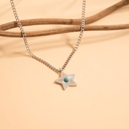 18K Gold PVD Stainless Steel Turquoise Star Charm