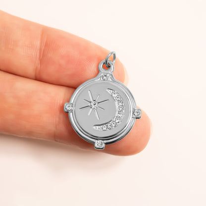 18K Gold PVD Stainless Steel Stone Moon And Star Pendant