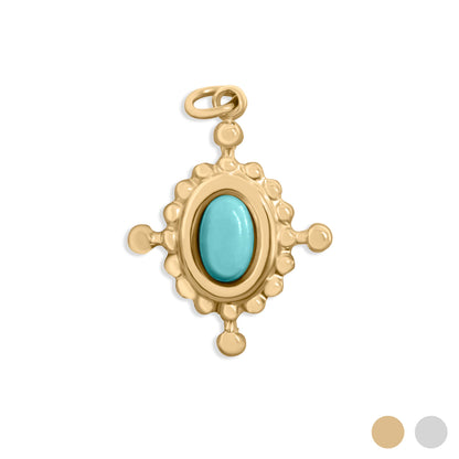 18K Gold PVD Stainless Steel Turquoise Compass Charm