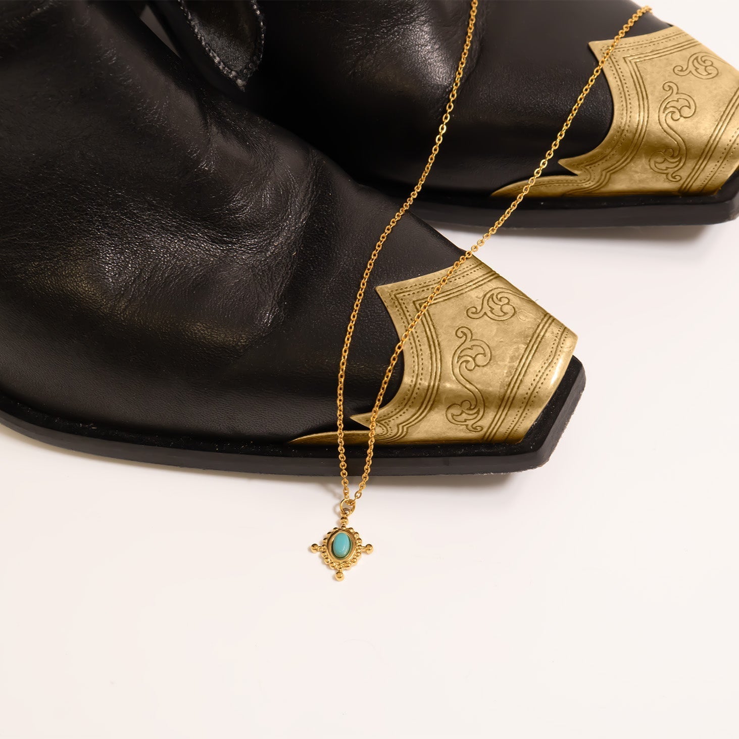 18K Gold PVD Stainless Steel Turquoise Compass Charm