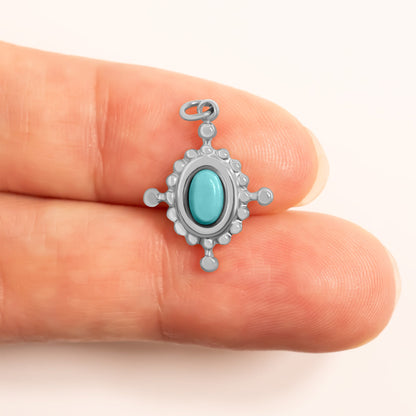 18K Gold PVD Stainless Steel Turquoise Compass Charm