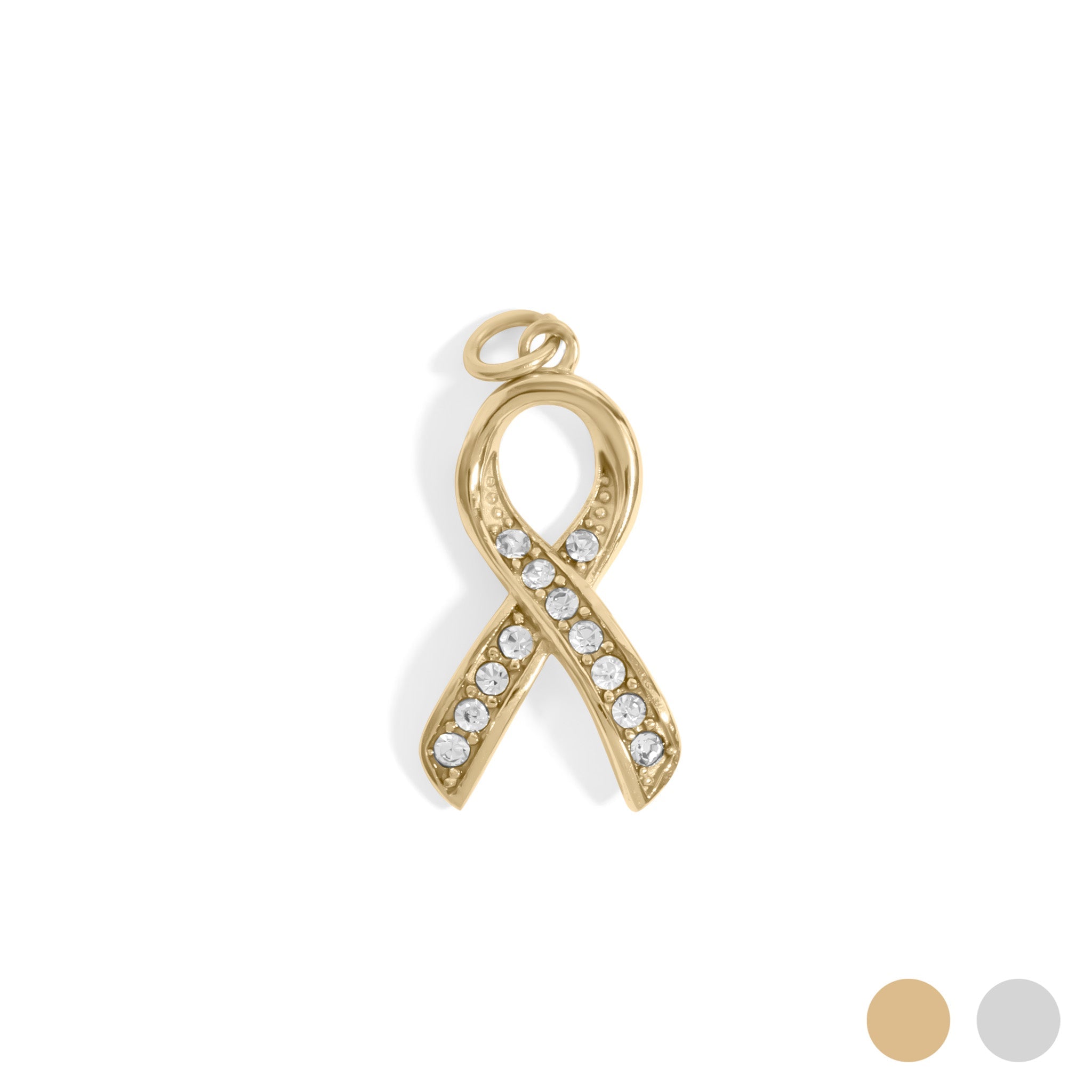 18K Gold PVD Stainless Steel Cancer Ribbon with Stones